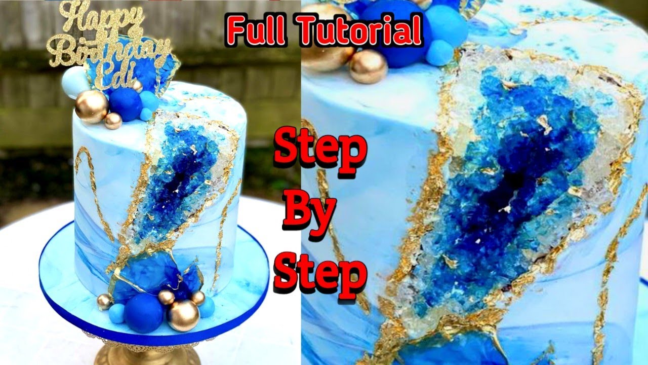 How To Make Geode Cake | How To Create A Crystal Geode Cake | Lovely Blue Geode Cake With Rice Paper