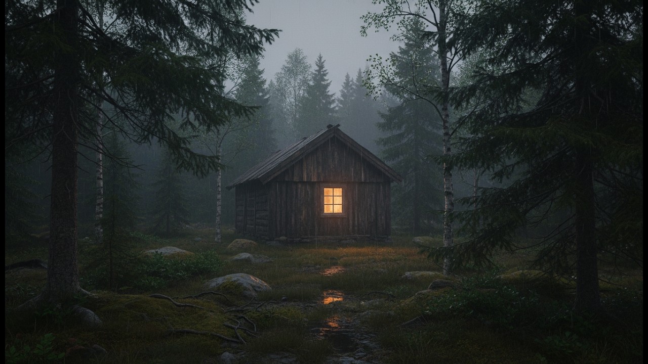 Rain Falling Outside a Cozy Cabin – Silent Rain Ambience (No Sound, 6 Hours, 4K)