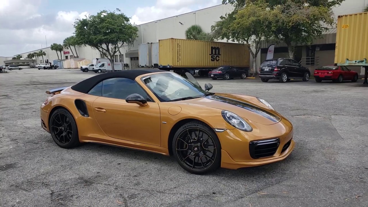 Gold Metallic 2019 Porsche 911 Turbo S Exclusive Cabriolet English