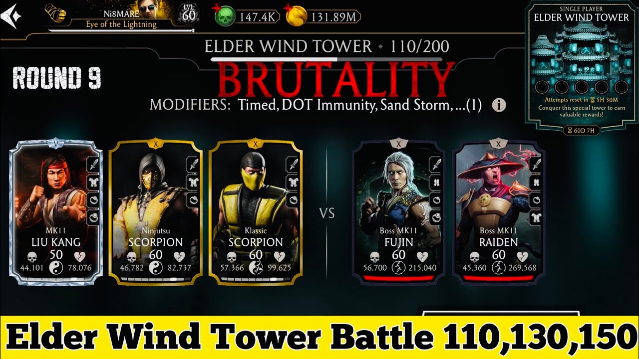 Elder Wind Tower Boss Battle 110,130 & 150 Fight + Reward MK Mobile