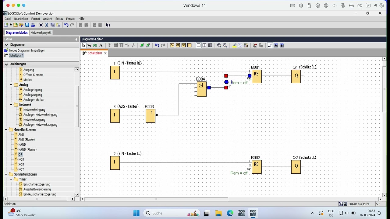 Wendeschützschaltung mit direkter Umschaltung mithilfe der Siemens Logo!
