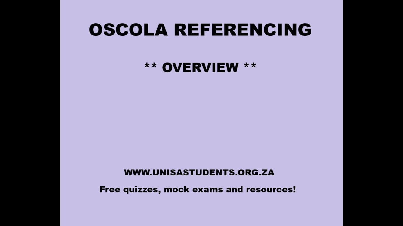 OSCOLA Referencing OVERVIEW