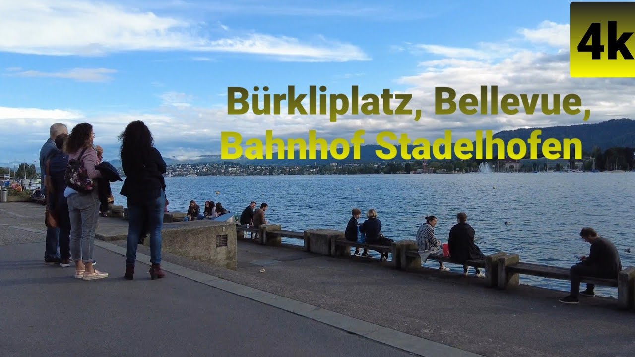 Bürkliplatz nach Bellevue , Bahnhof Stadelhofen Zürich zu Fuss  4k 60fps video