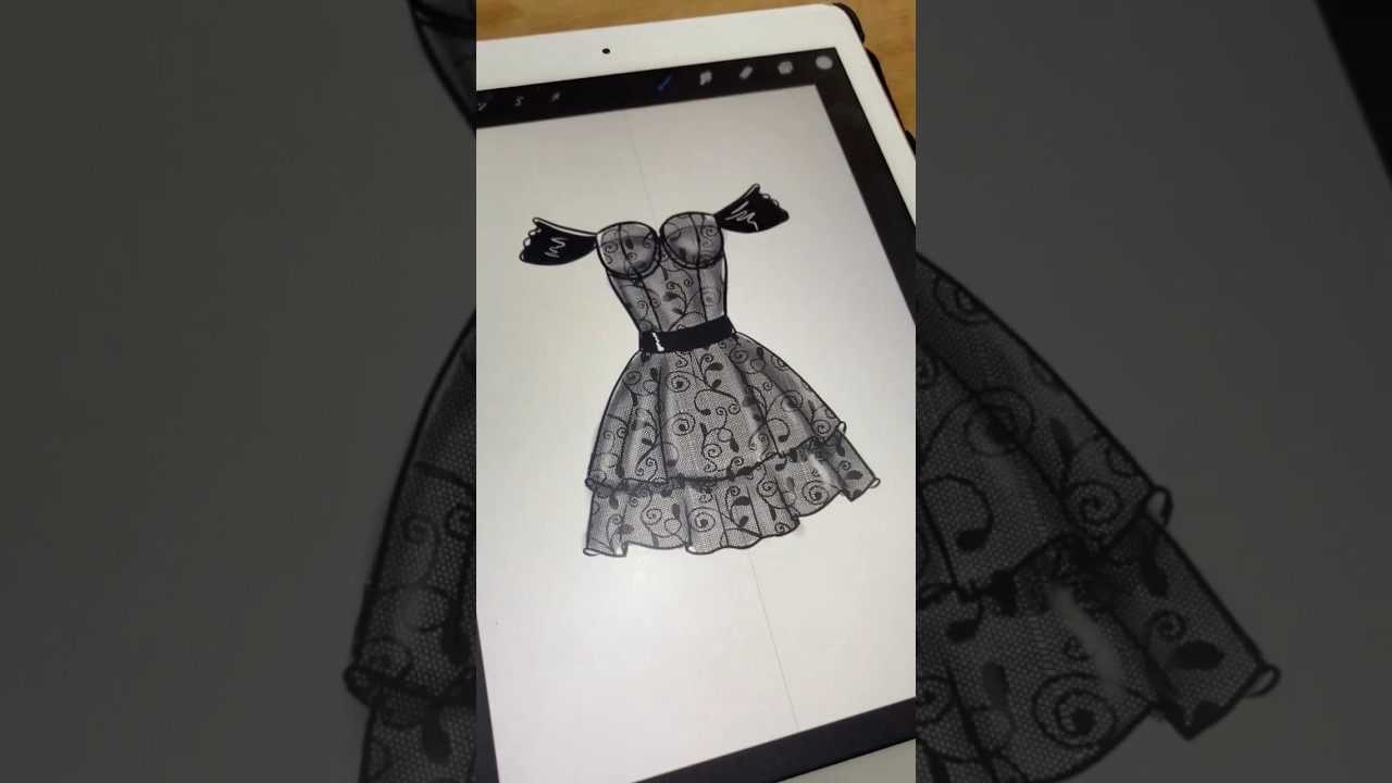 Desenho de moda | vestido de renda digital #croquidemoda