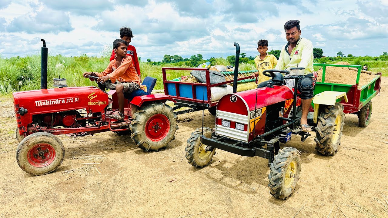 Mini Eicher and Mini Mahindra Tractor We Took two Trolley Over Load Sand From the River