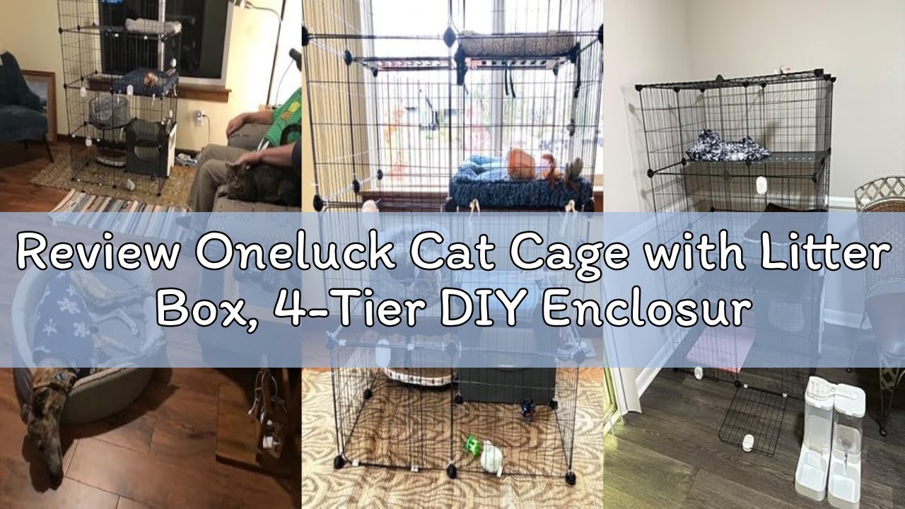 Review Oneluck Cat Cage with Litter Box, 4-Tier DIY Enclosures Detachable Metal Wire Kennel Indoor C