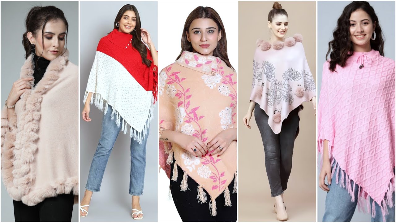 Ladies Winter Wear Multicolor Design Woolen Poncho 2025 | Winter shrug/poncho style | Winter Outfits