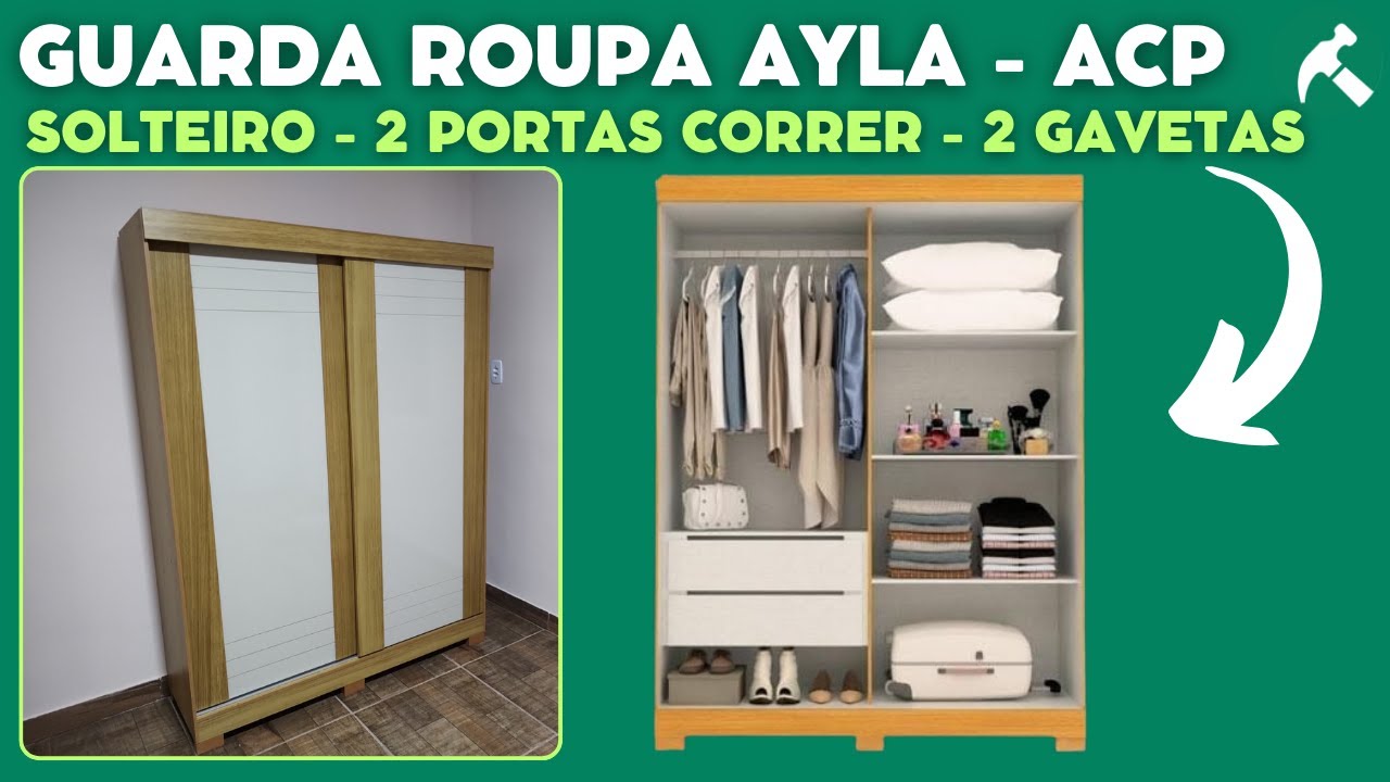 Montamos o Guarda Roupa Ayla Acp Solteiro 2 Portas Flex 2 Gavetas