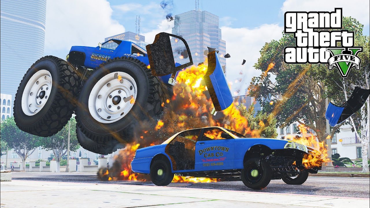 GTA 5 DECLASSE BIGBRAT MONSTER TRUCK CRASHES COMPILATION POLICE CHASE - DESTRUCTION