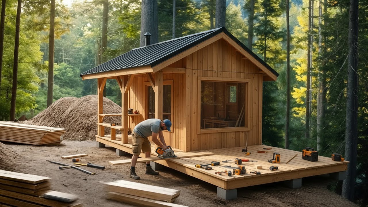 Building a Wooden Workshop Alone in the Wilderness