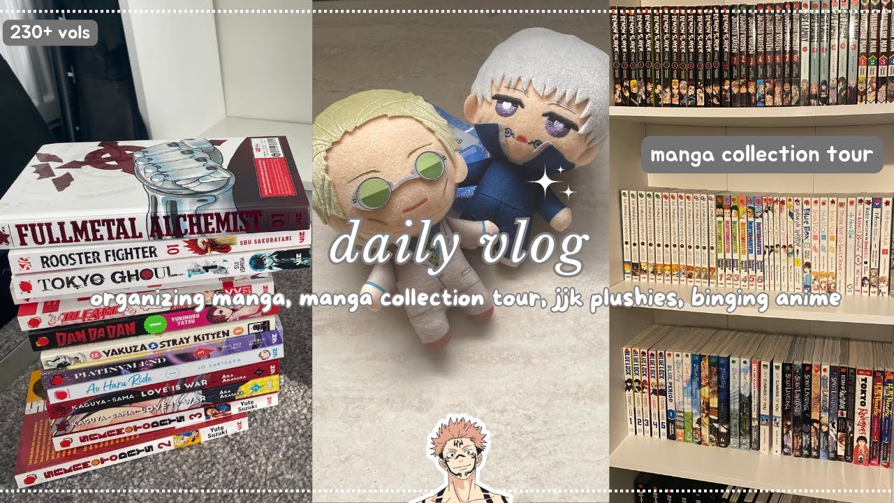 daily vlog ☁️ manga collection tour, manga organization, jjk plushies, binging anime