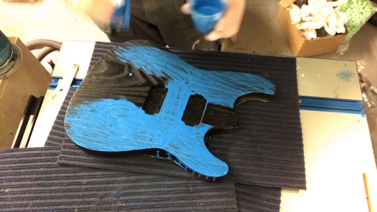 Blue guitar ceruse finish