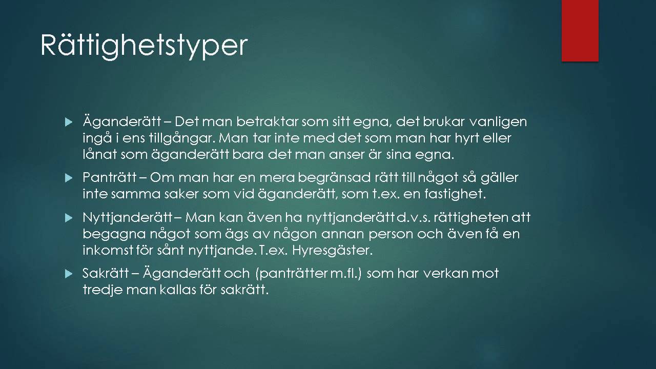 R&auml;ttighetstyper - F&ouml;rklaring kortfattat