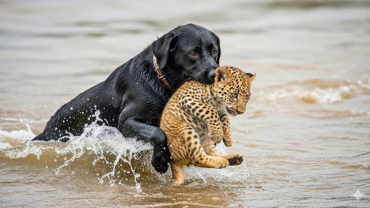 A dog risked his life to save a drowning lion cub, 5 minutes later something terrible happened!