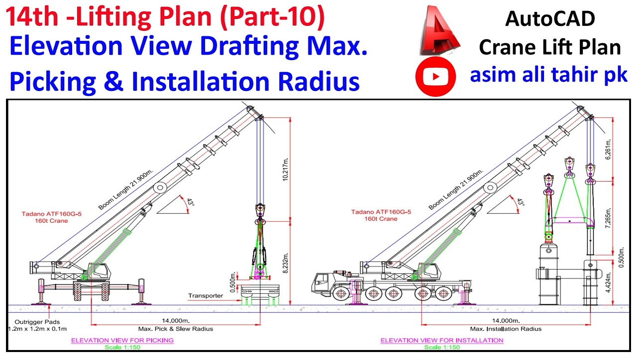 14th-Part-10 Crane Lifting Plan Drafting of Elavation view for maximum lifting radius Urdu&Hindi