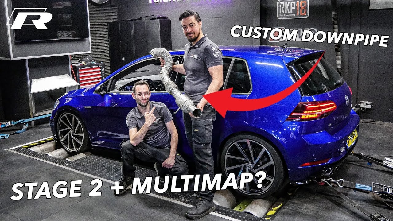 Golf 7.5R Stage 2 met custom downpipe & multi map switching! 3 tunes afstellen op de rollerbank!
