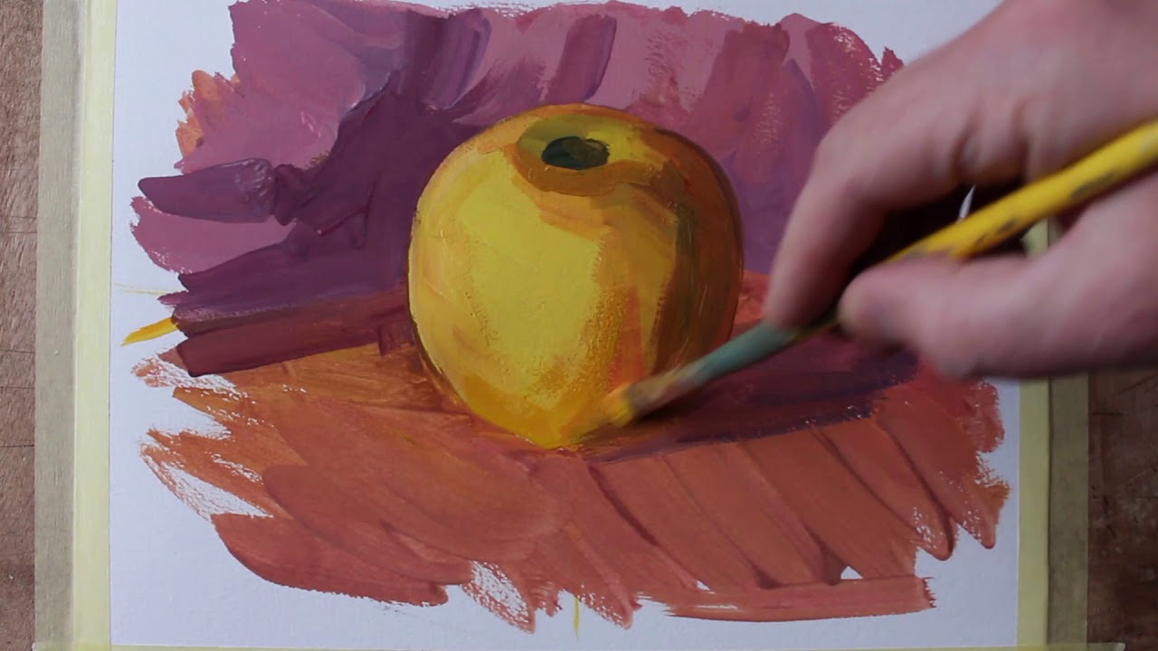 How to paint an apple in gouache. Comment peindre une pomme à la gouache.  Нарисовать яблоко гуашью.