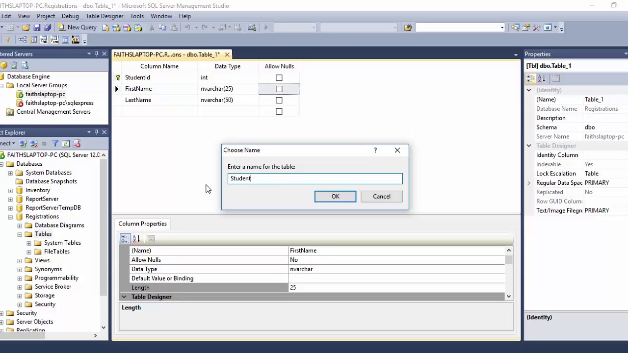 Creating & Connecting Databases & Tables MS SQL Server & Visual Studio