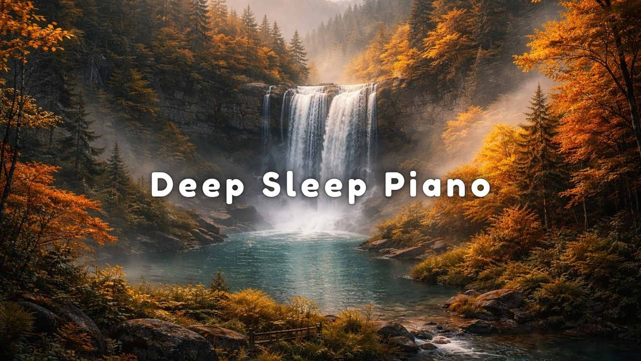 Sleep Piano with Waterfall Sounds 🍂 Misty Forest Calm (1 Hour)