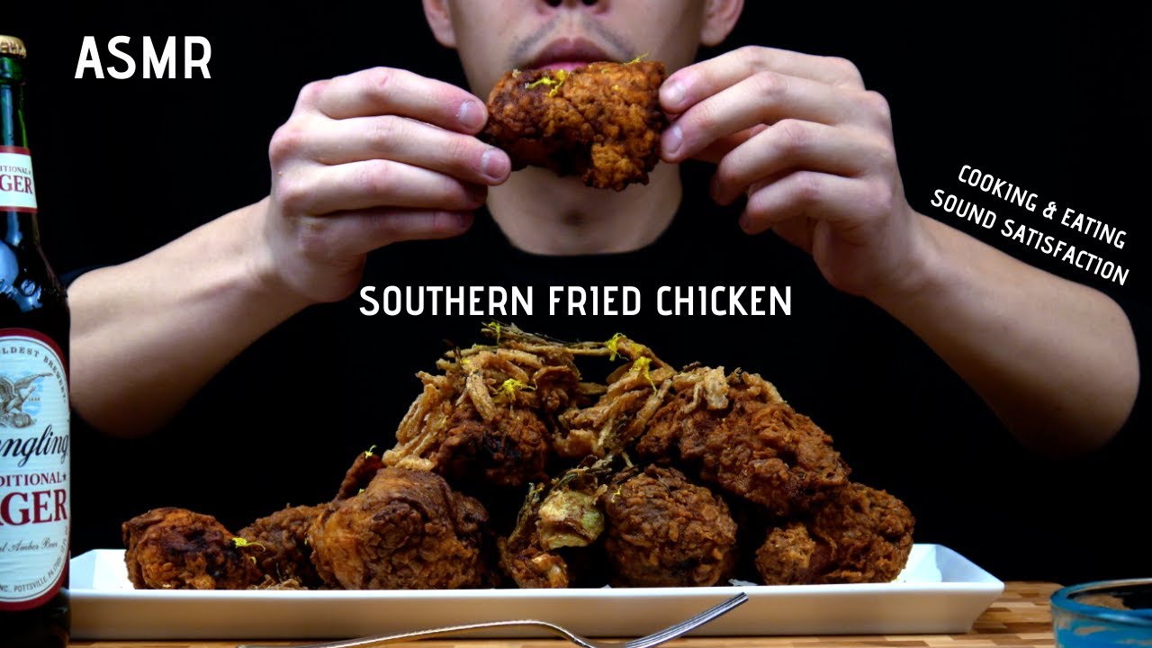 ASMR SOUTHERN FRIED CHICKEN - COOKING & EATING SOUNDS WITH 4K VISUALS