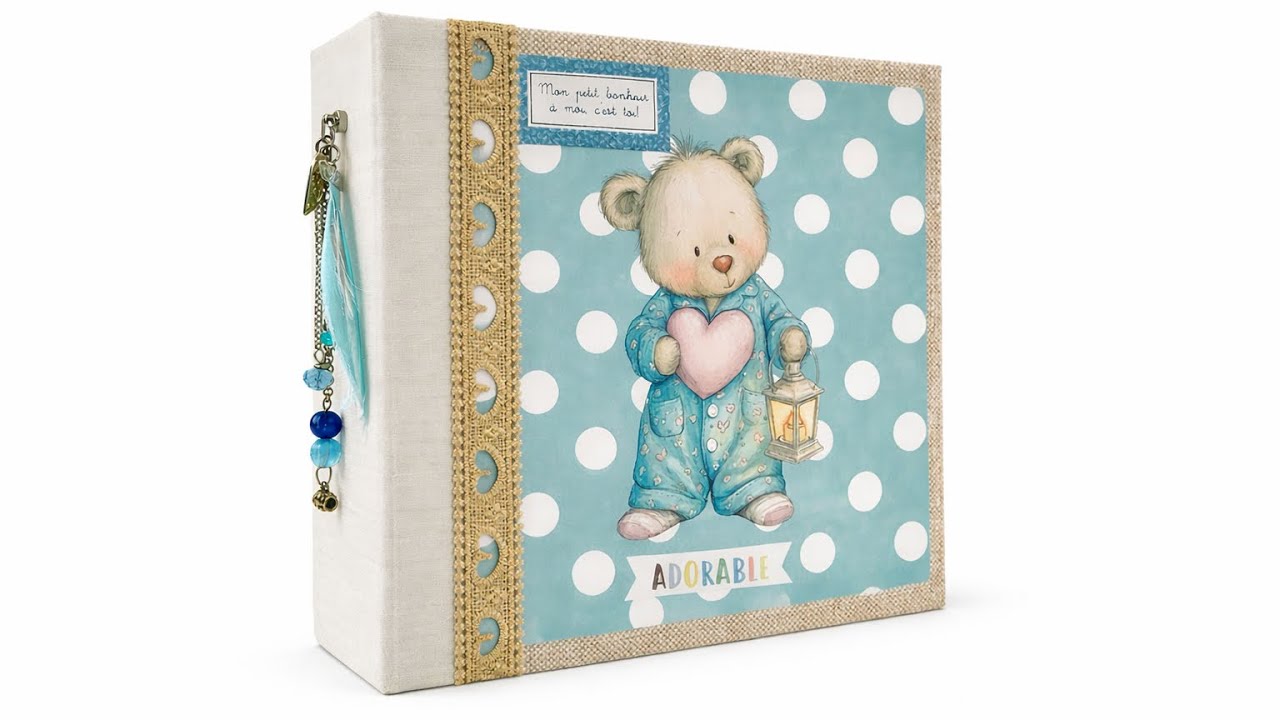 Album scrapbooking naissance bleu et beige 