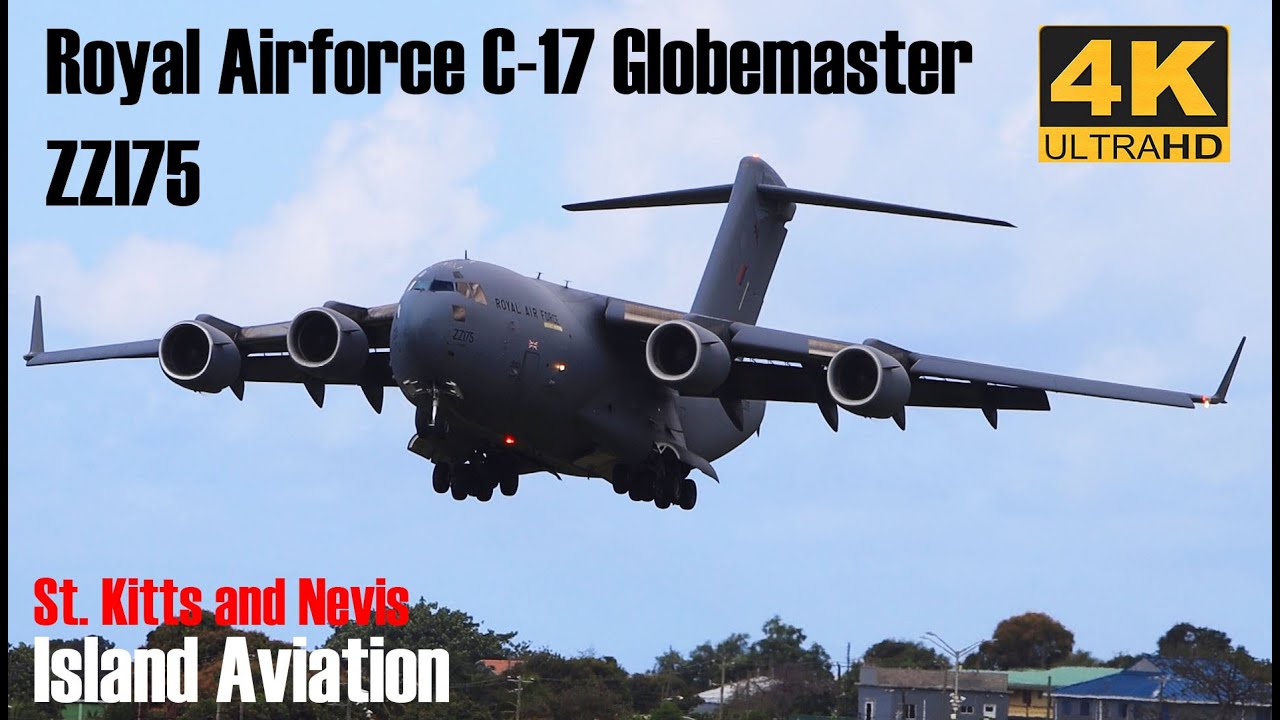 RAF C-17 (ZZI75) / Spectacular Maneuvers / Touch And Go / Overfly / St. Kitts, Caribbean !!!