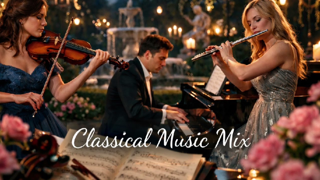 Classical Music Mix 🎻 Relaxing Violin, Piano & Flute | Night Garden Ambience