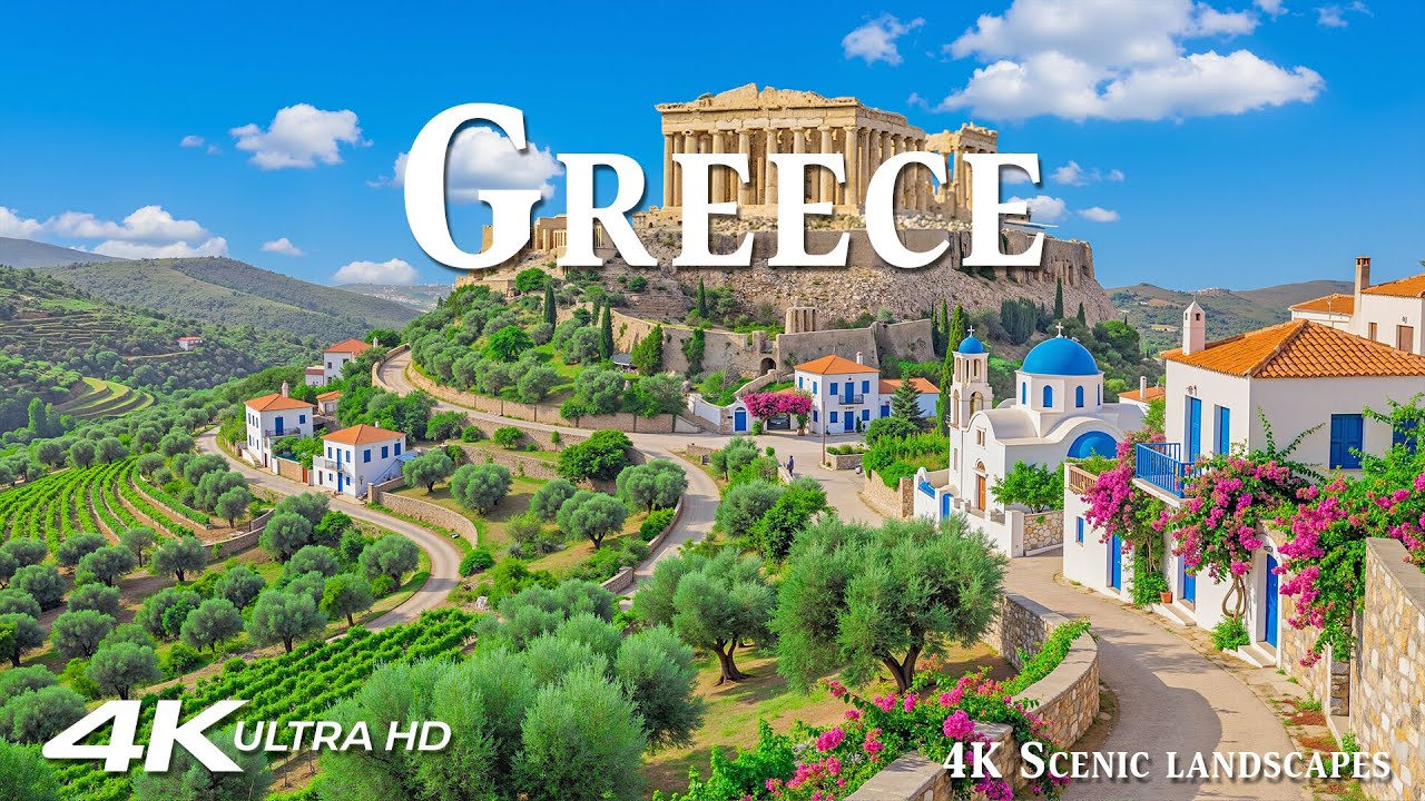 Греция 4K | Вечная средиземноморская тишина – белые деревни, синее море и мягкий свет