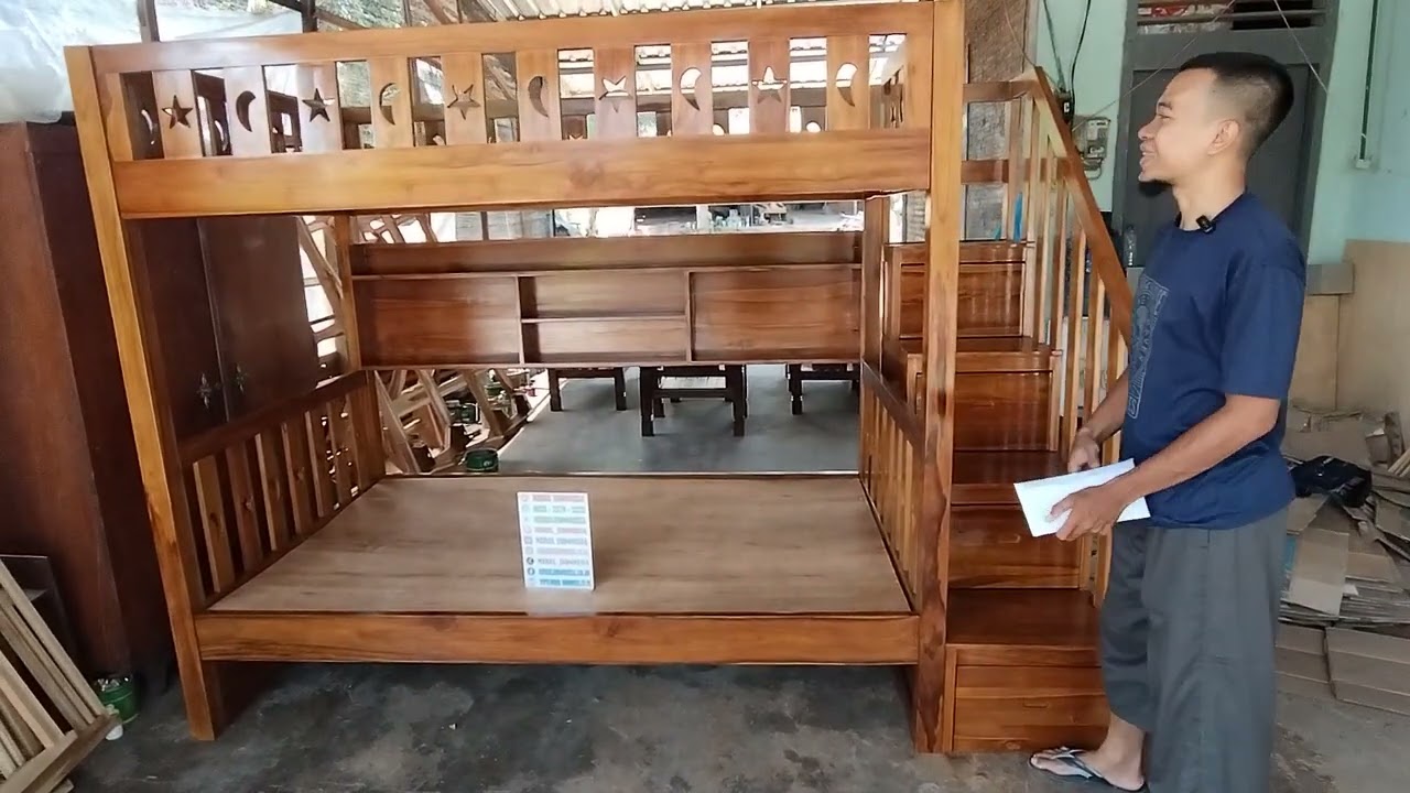 TEMPAT TIDUR TINGKAT KAYU JATI MINIMALIS MODERN