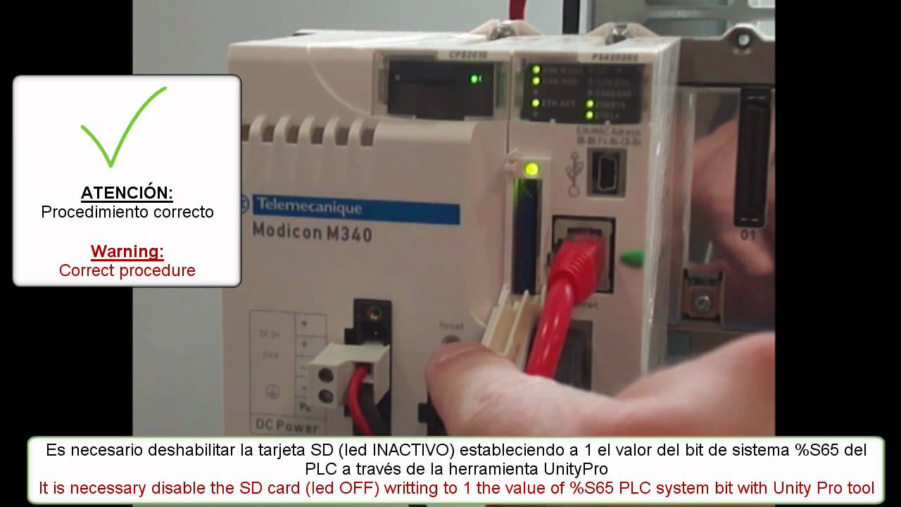 Extracción segura de tarjeta SD de PLCs M340 Schneider Electric