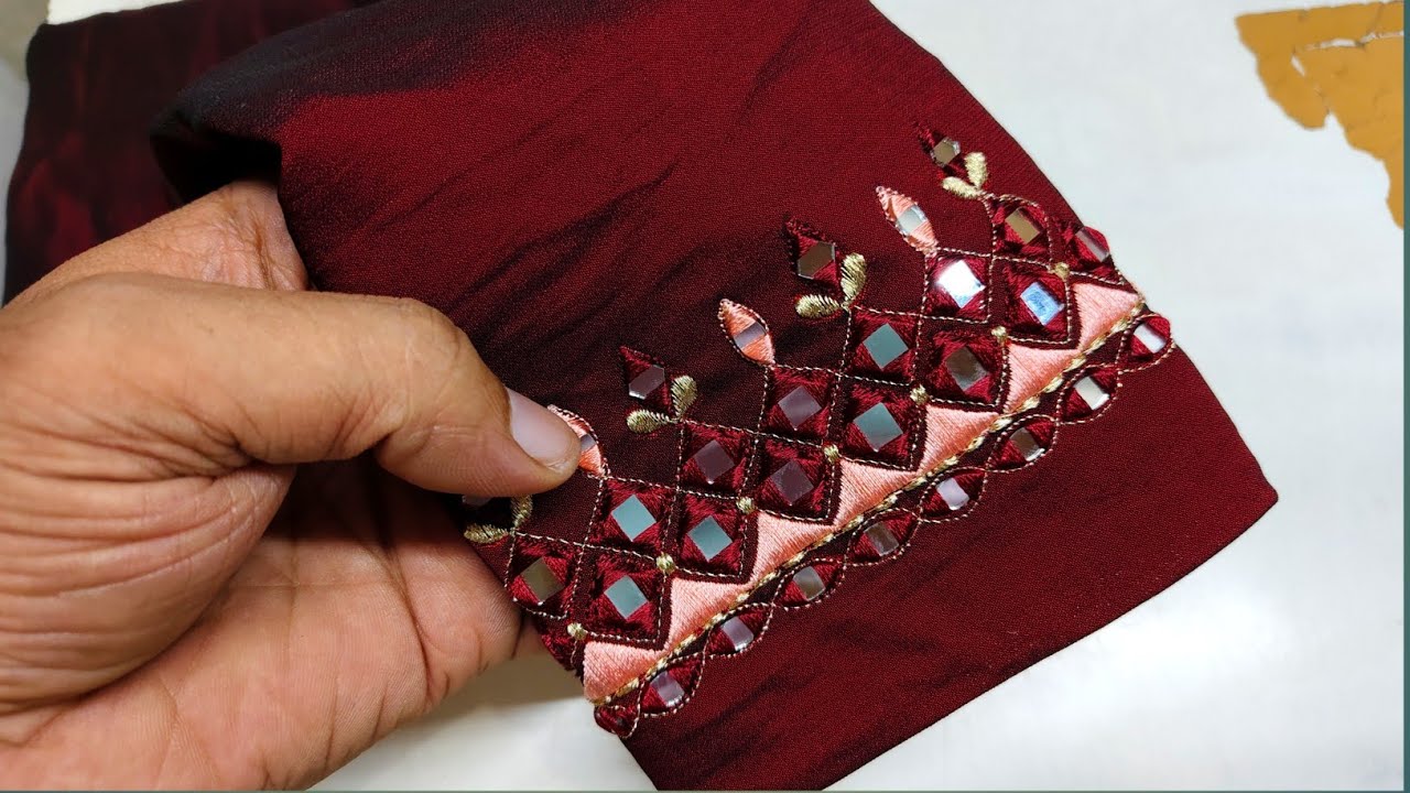 sleeve embroidery design with mirror  | sleeve & pant design machine embroidery design