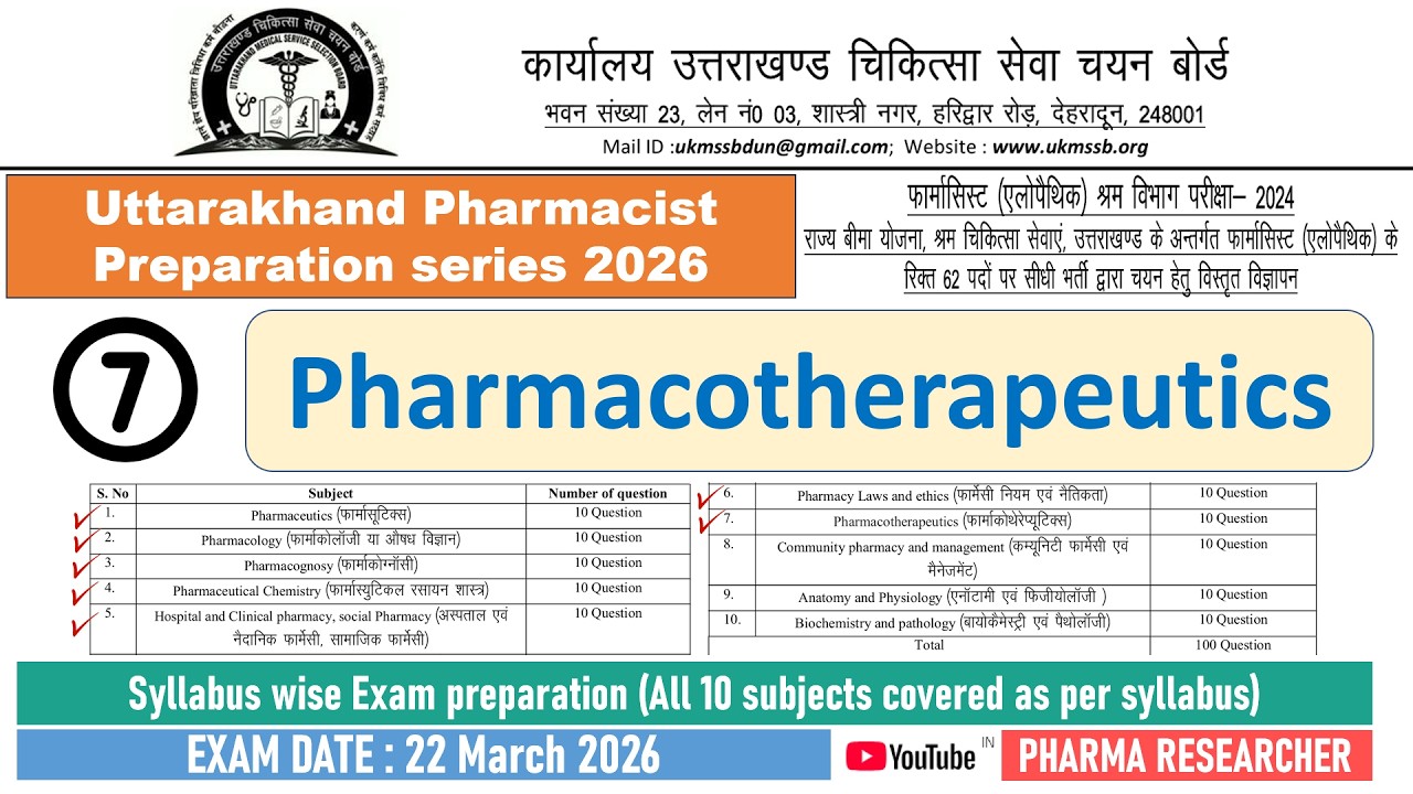Pharmacotherapeutics MCQs II Uttarakhand Pharmacist 2026 Exam Preparation #pharmacist #uttarakhand