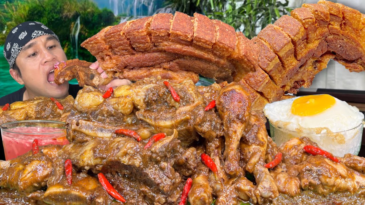 SPICY BUFFALO RIBS with CHICKEN DRUMSTICK & PORK BAGNET | SAUCY BEFF PORK CHICKEN MUKBANG