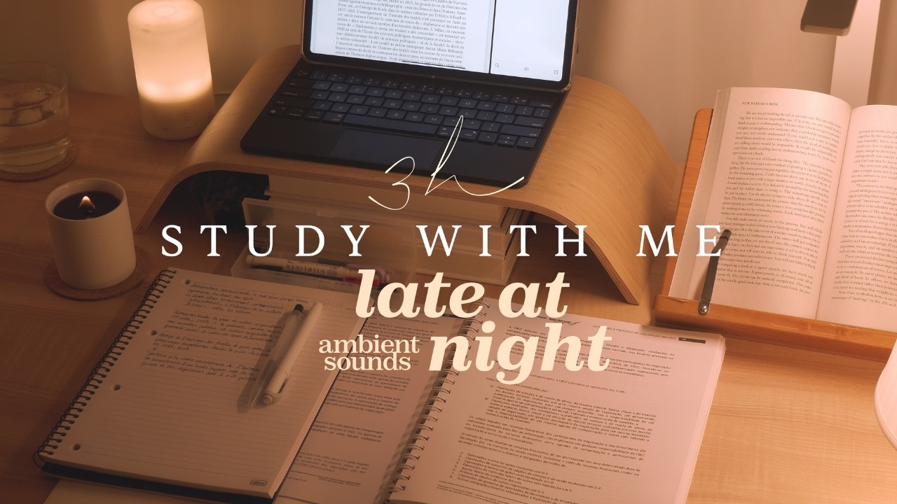 🌙 3-HOUR STUDY WITH ME Late at Night | ✍️ Real Background Noise | 🌧️ Rainy Night | Pomodoro 50-10