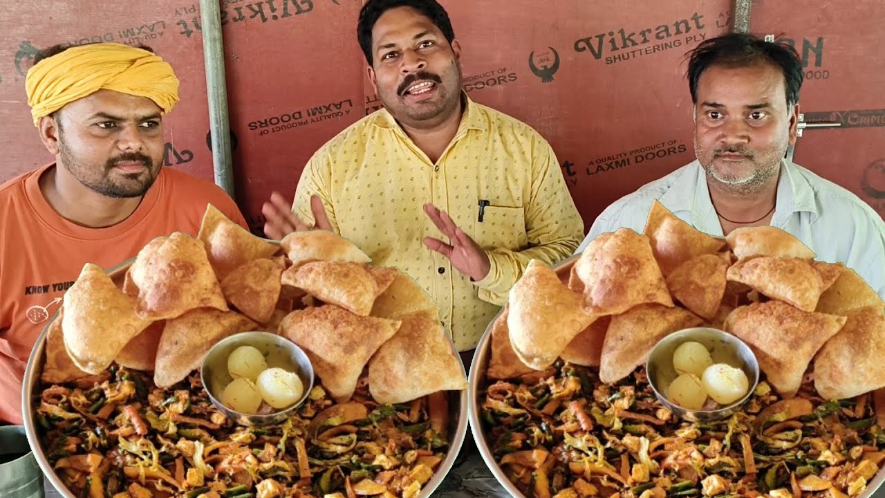 तीन पीस रसगुल्ला खाओ ₹1500 इनाम जीतकर ले जाओ। village food mix veg Puri eating challenge. Puri sabji
