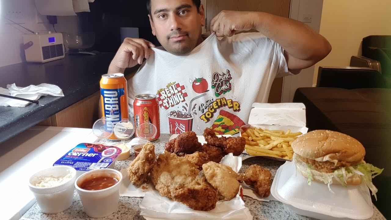 chicken burger, fried chicken & chips - uk mukbang