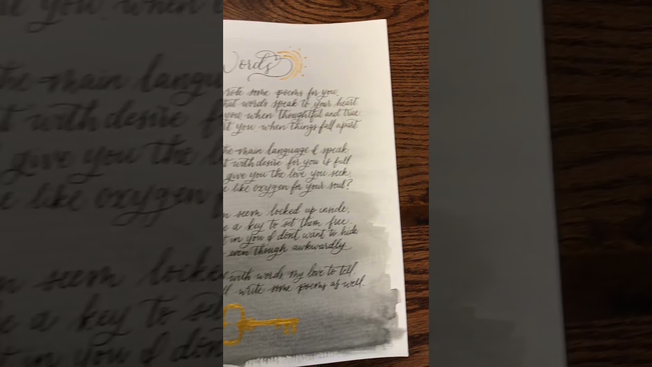 Gold flakes on original poems for honeymoon gift from groom to bride calligraphed on watercolor