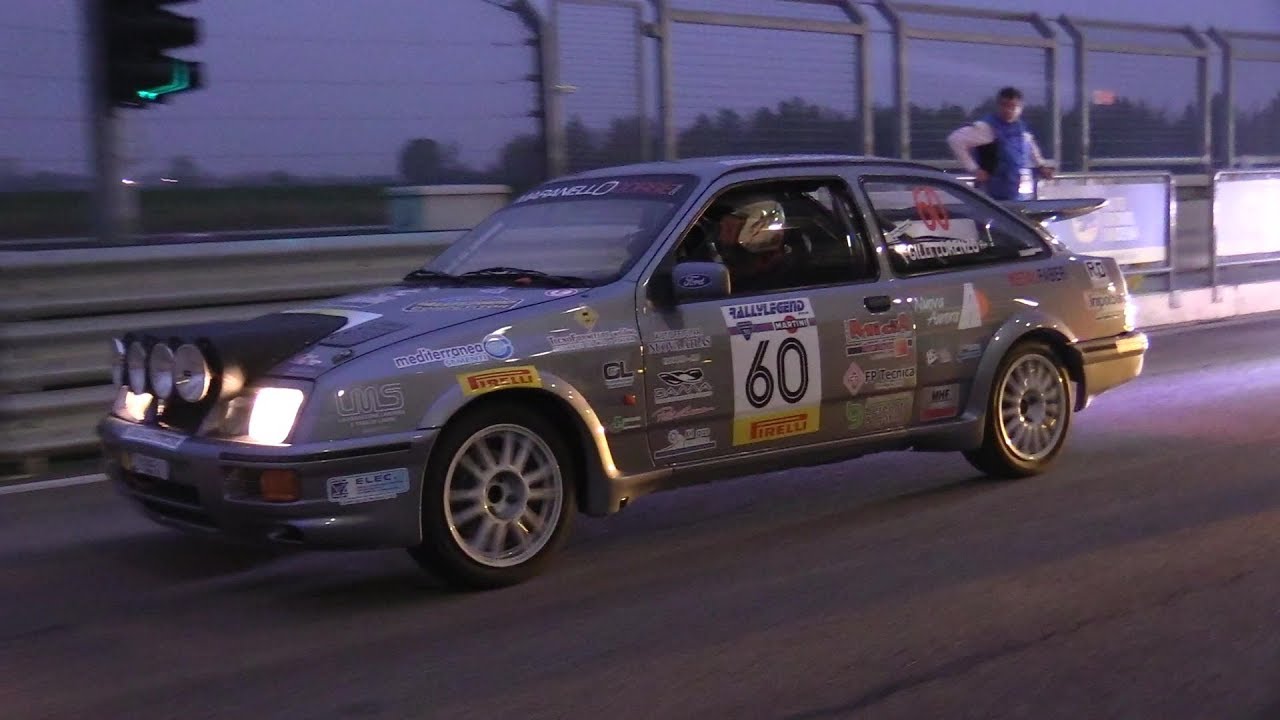 Ford Sierra Cosworth Gr.A rally night show - Smoking tires, flames, sideways and on board