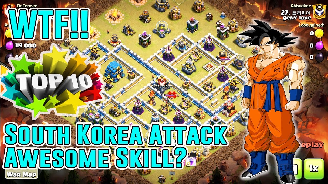 WTF!!TOP10 SOUTH KOREA ATTACK SKILL STRATEGY⭐AIR & GROUND - SMASH TH12 3-STAR ( Clash of Clans )