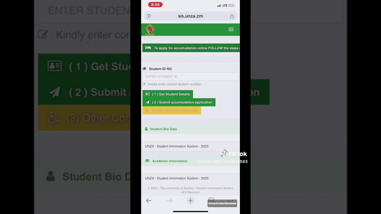 How to apply for accomodations online by the medical personnel to (UNZA students )