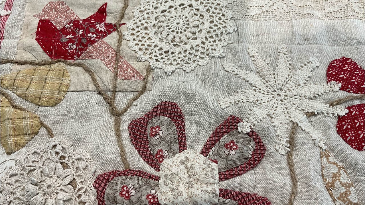 Part 7 stitching Primitive Rabbit onto a linen tea-towel. #applique #slowstitch