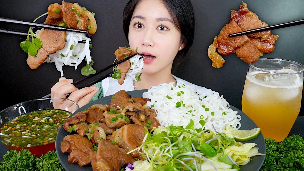 МУКБАНГ Рисовая Лапша Со Свининой На Гриле😋 *Бун Ча | Real Sound MUKBANG | АСМР | EATING SHOW