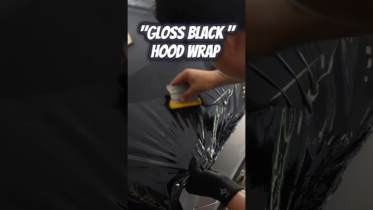 Installing &ldquo;Gloss Black&rdquo; Hood on Mustang. #carwrap #vinylwrap #hoodwrap #wrapping #wrap