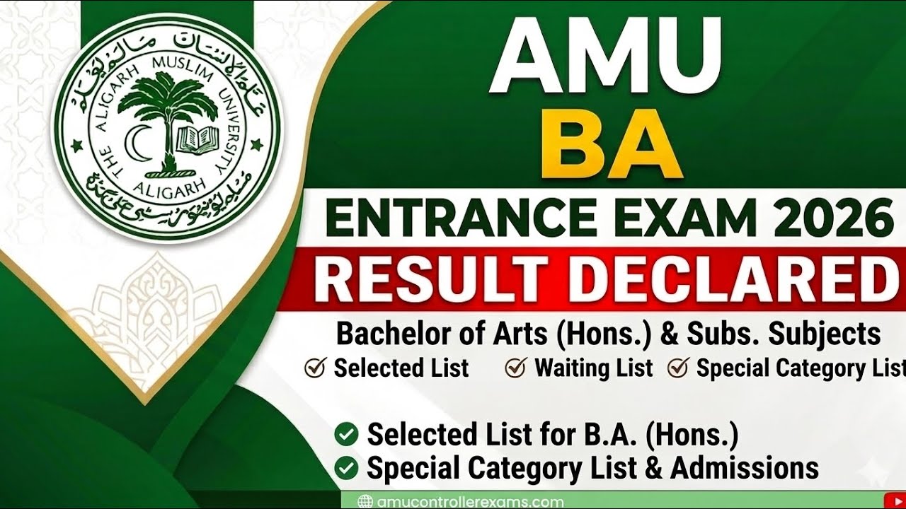 AMU BA Entrance 2026 Result Declared 🔥 Selected List | Chance Memo List | Category Wise Cut Off #amu