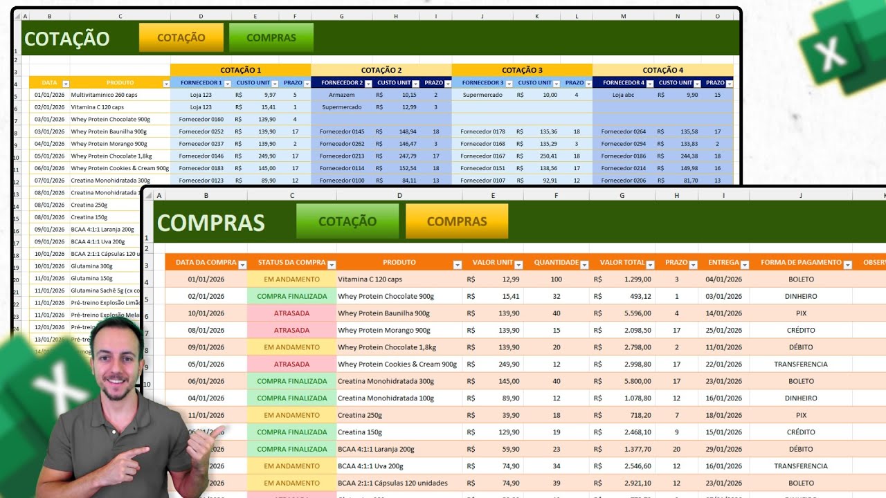 Planilha Compras e Fornecedores | Cotação, Prazo, Melhor Custo, Análises | EXCEL Como fazer