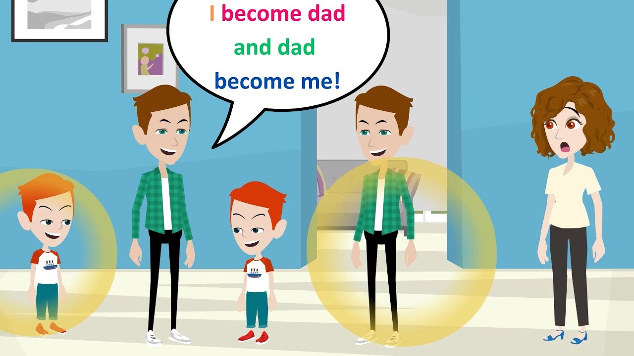Lucas and his father swap body - Animated English Funny Story - Lucas English