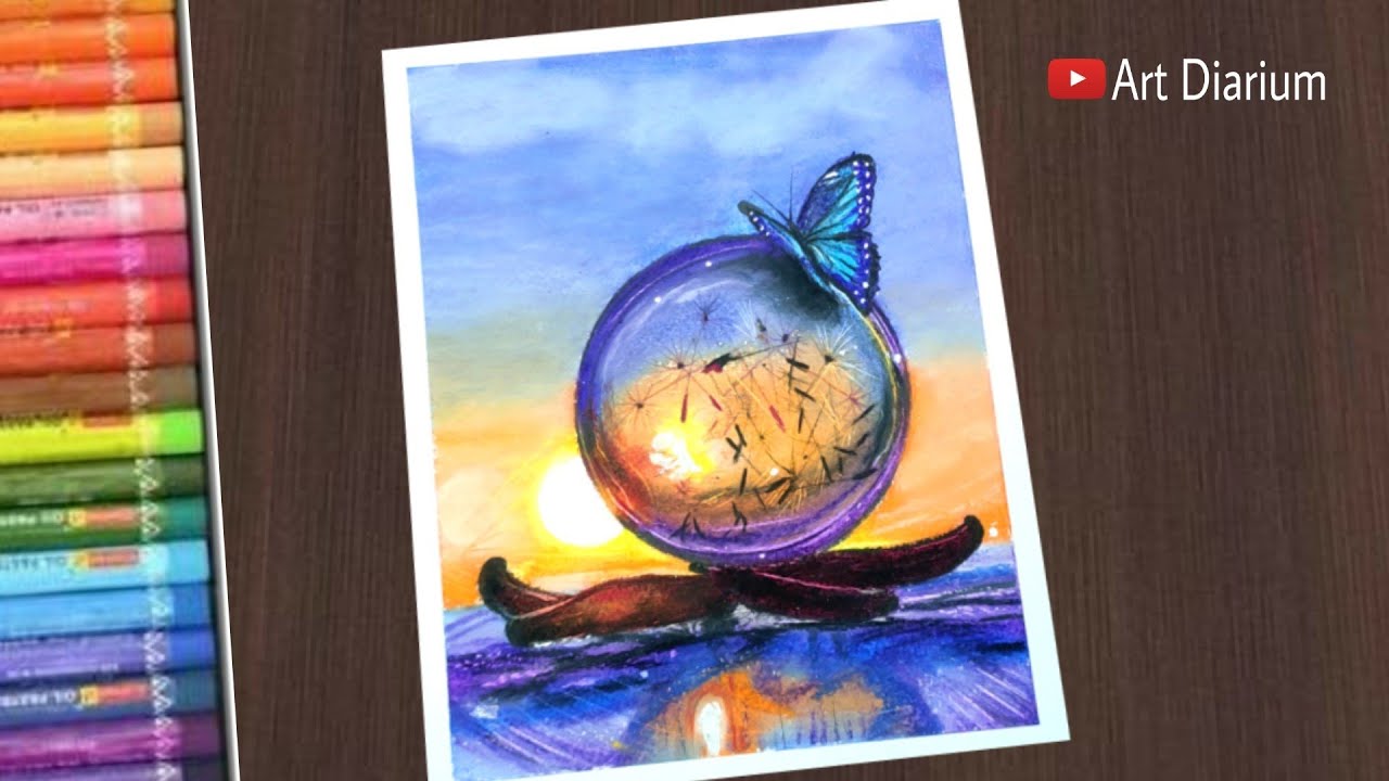 Crystal Ball Scenery Drawing with Oil Pastel - STEP by STEP [ No Clickbait ]