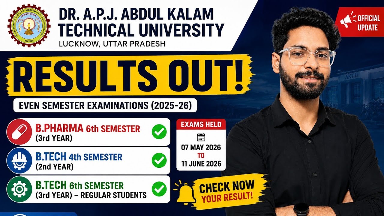 AKTU Even Semester Result out 2026 | B.Tech 4th & 6th Sem + B.Pharma 6th Sem Result Declared