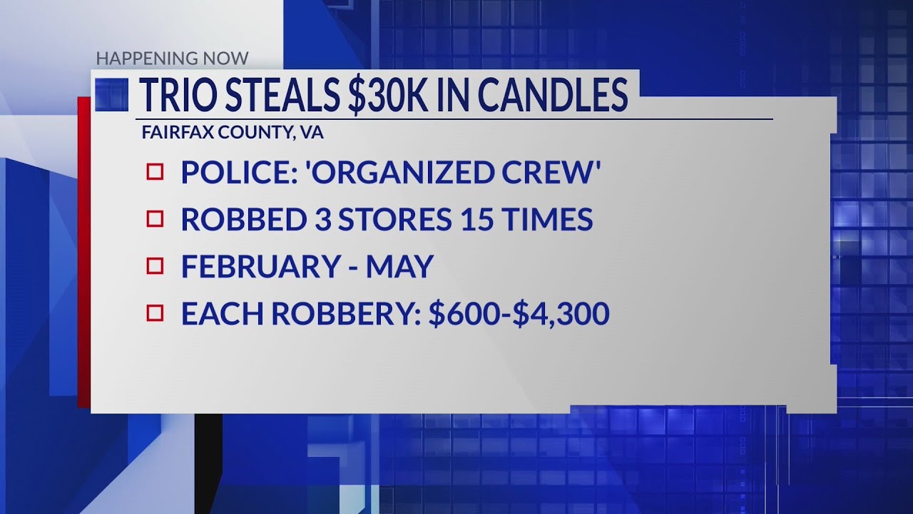 Trio accused of stealing $30K in candles from stores across Fairfax County