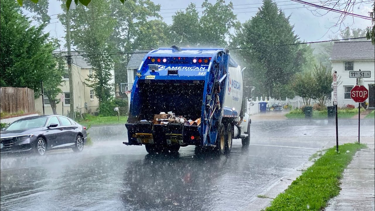 American Disposal Rear Loaders on Rainy Friday Recycling